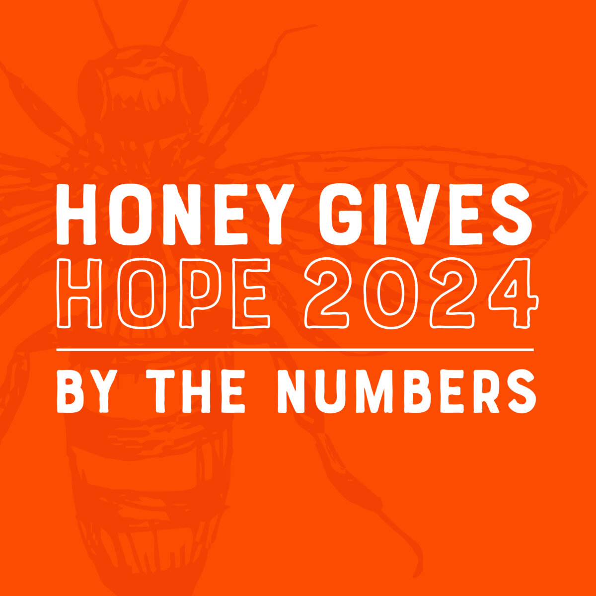 Honey Gives Hope 2024 By the Numbers graphic on an orange background