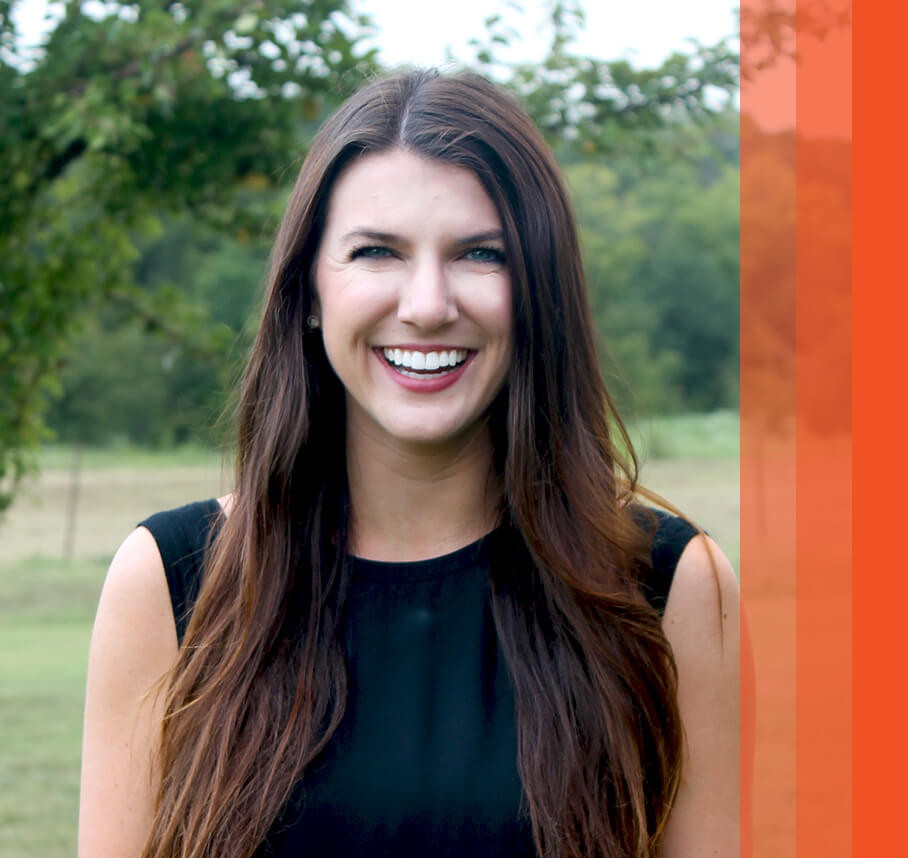 Haley headshot with orange bars.