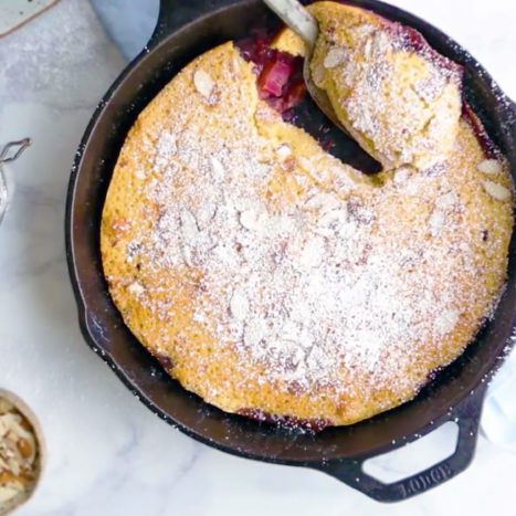 Berry Rhubarb Custard Cake