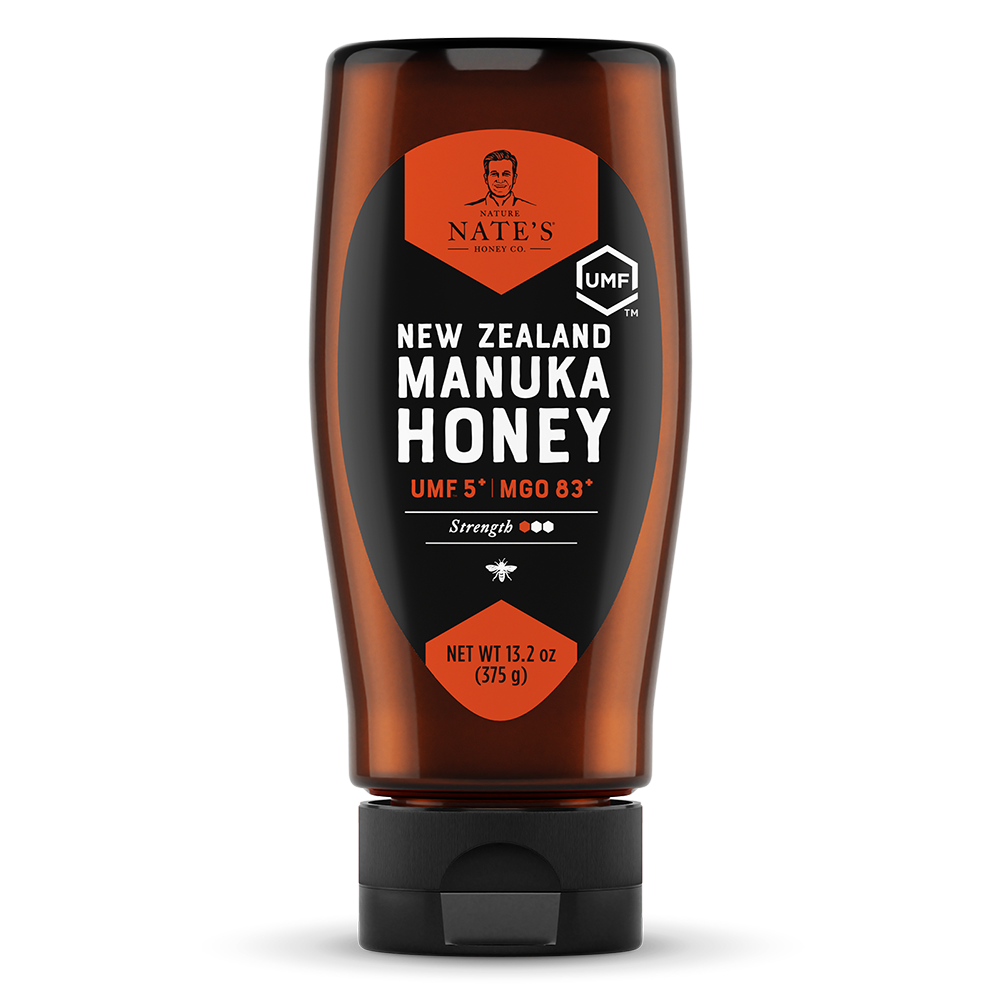 Front label of Nate's bottle of manuka UMF 5.