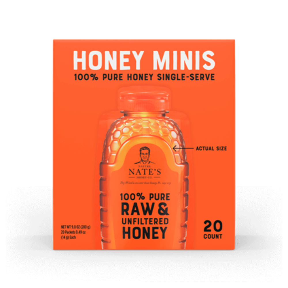 Front of Nate's honey minis box.